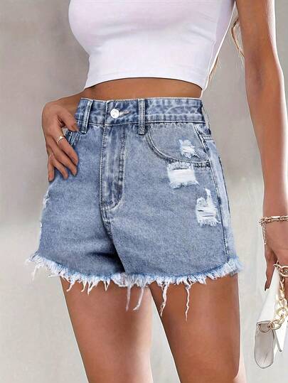 Damen Casual Sexy & Elegant Modisch Vogue Süß Pendler Taschen Fransensaum Aktiv Jung Straße Zerrissene Jeans Shorts Sommer