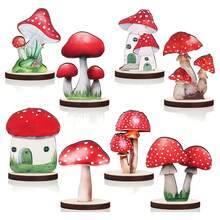 8 pièces Décorations de fête en bois en forme de champignon, décoration de fée de la forêt, idéal pour l'anniversaire de camping en forêt - Multicolore 3 - Voir 1
