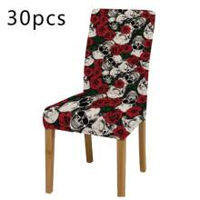 1 件/2 件/4 件/6 件万圣节花卉和骷髅印花节日家居装饰椅套，高弹力全套可拆卸可洗椅子保护套，适用于家庭、季节性装饰