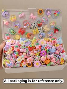 Bộ ngẫu nhiên 10/20/30/40/50 chiếc dây buộc tóc nhỏ co giãn hình động vật hoạt hình, cầu vồng, mây, nơ, hoa, dưa hấu dễ thương cho bé gái, phụ kiện tóc dùng hàng ngày. - Nhiều màu - Xem 3