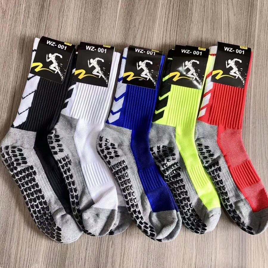 Kit 5 Pairs High Quality Non-Slip Cotton Soccer Socks High Top - Preto Branco Azul Vermelho Verde - View 1