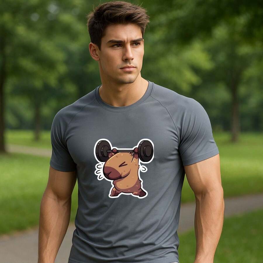 Unisex Dry Fit Capybara Summer Sport Comfort Shirt - 灰色 - 查看 1