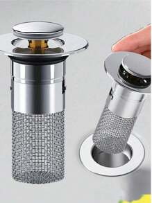 1pc Pop-Up Sink Drain, Stainless Steel Mesh + Chrome Plated Plastic Body, Fits Bathroom Basin Drain Catcher, Anti-Clogging, Confirm Size Compatibility Before Purchase, Suitable For 3.4-4.0cm Water Outlet Diameter
