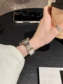 1pc Asymmetrical Metal Watchband Compatible With Watch Band Watch 42mm 38mm 40mm 41mm 44mm 45mm 46mm 49mm Fashion Smart Watch Replacement Watch Strap For Series Ultra2 Ultra SE2 SE 10 9 8 7 6 5 4 3 2 1 For Men Women - Silver - View 2