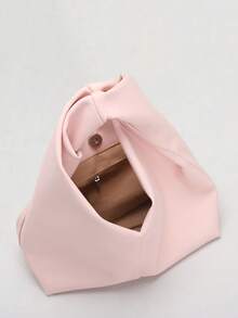 1 件雕塑风格包袋，带闪亮亮片、扭曲和褶皱设计，简约纯色 PU 手提包，优雅时尚，适合日常办公 - 粉色 - 查看 7