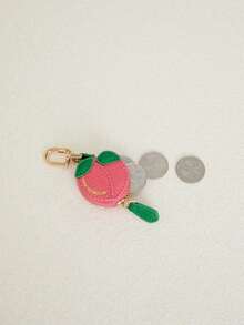 Portmonetka na monety z zawieszką brzoskwiniową PU, uroczy brelok, mini saszetka kompatybilna z portfelem Airtag, prezent dla dziewczyny i kobiety, portfel damski, mini portfel, portfel na monety, portfel na nadgarstek