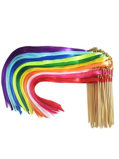 10pcs Colorful Ribbon Wands With Bells, Fairy Twirling Ribbon Sticks For Wedding, Christmas, National Holiday Celebration