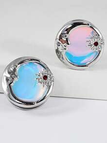 2 件装月亮和太阳蓝色渐变闪光耳道和耳塞医用钢滑轮穿孔鞍形耳重强化扩张器穿孔耳环 - 1對太陽月亮耳廓 - 查看 7