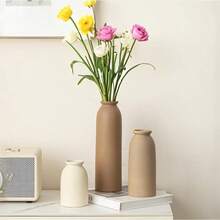 Juego de 3 jarrones decorativos de cerámica de 10.4 pulgadas, estilo bohemio moderno escandinavo, decoración del hogar de estilo campestre moderno blanco (mezcla de café) - Mezcla de café - Ver 9