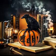 Neue Halloween Party Krähe Kürbis Tier Skulpturen, Harz Handwerke, Geisterfest Dekorationsprops und Ornamente, Halloween Tischdekorationen, Geisterfest Wohnzimmer Büro Schlafzimmer Eckdekofiguren