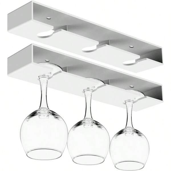 2 Pack Wine Glass HolderWine Glass Rack Punchfree Under Cabinet Wine Glass Holder Hanging Plastic Stemware Rack White
