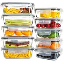 20 Pieces Glass Meal Prep Containers With Steam Vent, Food Storage Containers With Airtight Lids, For Home Kitchen Office Lunch Portion Control (10 Containers+10 Lids), Freezer And Refrigerator