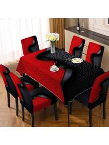 1/4/5/6/7pcs Chair Cover Tablecloth Set,5pcs Set /7pcs Set(1 Tablecloth + 4 Chair Covers Or 1 Tablecloth + 6 Chair Covers) Fashionable High - End Premium Chair Covers/ Chair Cover Set, Suitable For Indoor Home Restaurant, Hotel Modern Daily Decoration. Tablecloth Suitable For Square Tables, Elastic Chair Covers Can Be Washed