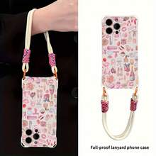 Funda para teléfono 1 pieza Una elegante correa para el hombro tipo bandolera, patrón Correa para el hombro tipo bandolera Correa de mano anticaída de cuatro esquinas Funda protectora para teléfono móvil Puede colgarse hacia atrás Funda para teléfono móvil suave adecuada para la serie 12 13 14 15 16 Pro Pro Plus - - Colores mixtos 1 - Ver 4