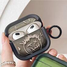 Funda protectora anti-caída creativa con diseño de expresión de rostro de fantasma graffiti, apta para estuche de auriculares, resistente a arañazos y anti-caída - Negro - Ver 4