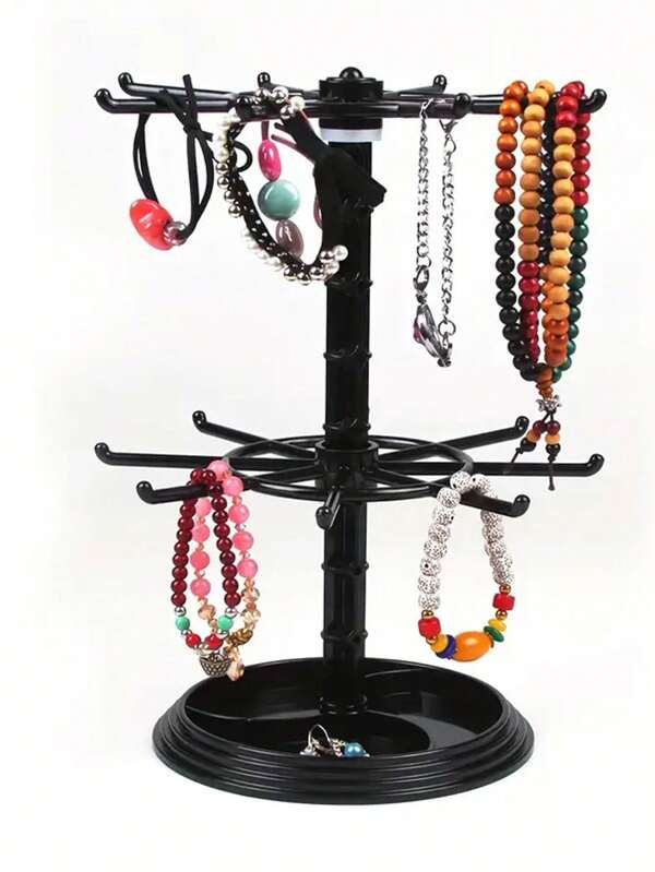 1pc Rotatable Double-Layer Black/Transparent/White Key Chain Display Rack, Detachable Organizer For Keychains, Necklaces, Rings, Earrings And Hair Clips, Suitable For Counter, Dresser, Bathroom And Bedside