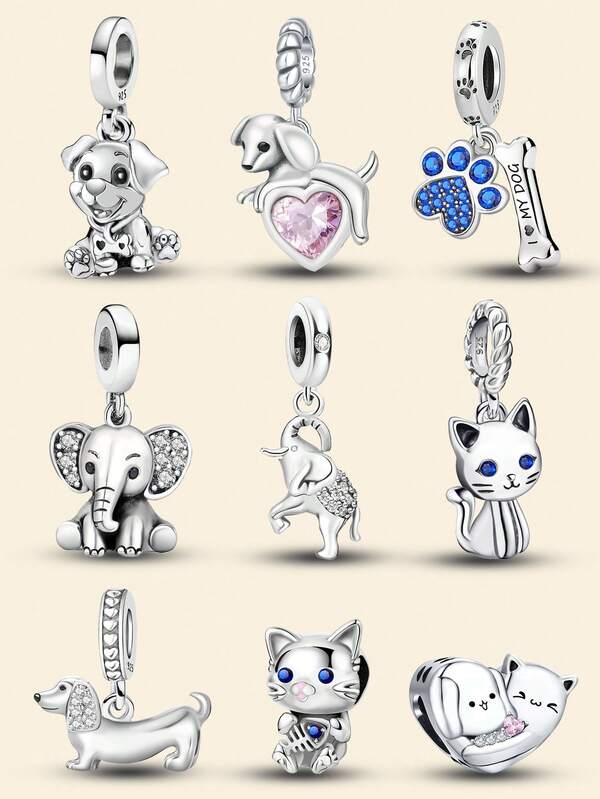 1 pieza Encantador colgante de plata de ley 925 con diseño de huellas de mascotas, apto para pulseras, brazaletes y decoración de joyas diarias para mujeres y niñas