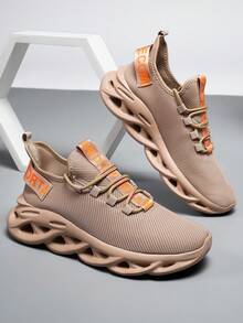 ​Men's Light Taupe Wave Sole Sneakers - COMFORT Verified All-Day Wear, Slip-Resistant Mesh Shoes For Men - 棕色 - 查看 2