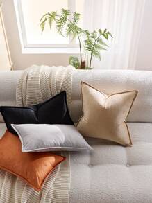 1 件天鹅绒边缘抱枕套纯色方形靠垫套，适用于沙发、卧室和汽车，秋季装饰，秋季装饰，房间装饰 - 卡其色 - 查看 8