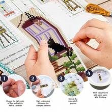 Conjunto de marcadores de ponto cruz com tema animal, 6 peças, faça você mesmo, arte, kit de costura, arte e artesanato com padrão fofo de gato perto da janela, inclui 6 tecidos estampados para ponto cruz, linhas de bordado suficientes, ferramentas e instruções em inglês, adequado para iniciantes adultos e amantes de artesanato, pode ser usado como planejador, marcadores de livro, decoração de casa - Multicolorido - Ver 7