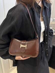 女士优雅新月形腋下单肩包，时尚休闲，纯色腋下包