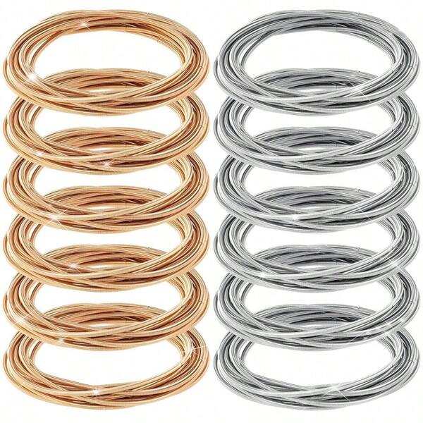 20 piezas Pulseras DIY de cuerda de guitarra para mujer, pulseras de verano de metal de color plateado y dorado en espiral, artesanía DIY