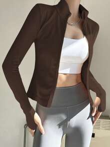 女士专业无缝拉链夹克，紧身运动服，适合跑步、健身、瑜伽