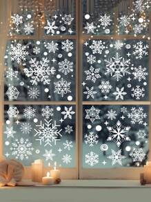 113 件/4 张可重复使用的圣诞窗贴，圣诞老人、驯鹿、雪花家居装饰，商店展示，节日派对，易于粘贴和移除，双面圣诞窗贴，白色雪花静电玻璃贴花，节日装饰窗贴圣诞装饰圣诞装饰家居