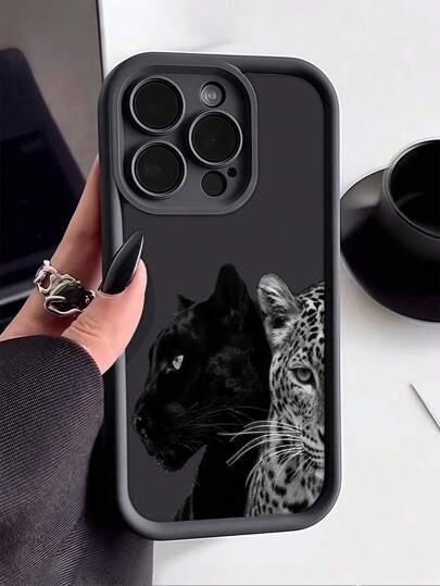 غطاء هاتف واقي من الصدمات مصنوع من مادة TPU بنمط نمر مزدوج أسود قوي، متوافق مع هواتف آيفون 16، 15، 14، 13، 12، 11 برو ماكس وسلسلة مقاوم للماء ومقاوم للخدش ومقاوم للسقوط