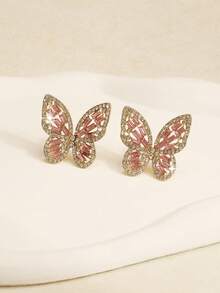 1 Pair Cute Rhinestone Butterfly Stud Earrings, Suitable For Girls With Dresses - one-size - View 3