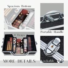 FRENESSA Makeup Train Case Portable Makeup Case Organizer Cosmetic Box Make Up Box Makeup Organizer Cosmetic Storage Cases With Locking Nail Kit Organizer Travel Case Mermaid Pink - Màu đen bóng - Xem 5