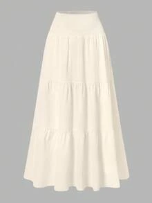 Chân váy nữ màu trơn tối giản, kiểu dáng xếp ly, thích hợp cho mùa xuân. - Màu be - Xem 3