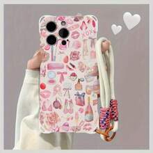 Funda para teléfono 1 pieza Una elegante correa para el hombro tipo bandolera, patrón Correa para el hombro tipo bandolera Correa de mano anticaída de cuatro esquinas Funda protectora para teléfono móvil Puede colgarse hacia atrás Funda para teléfono móvil suave adecuada para la serie 12 13 14 15 16 Pro Pro Plus - - Colores mixtos 1 - Ver 3