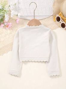 女婴优雅镂空蕾丝边针织开衫披肩，送给宝宝的完美礼物！ - 米色 - 查看 6