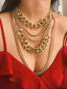 1 Set Exaggerated Multi-Layer European And American Fashion Punk Hip-Hop Necklace, Thick Chain Necklace/Sweater Chain, Suitable For Daily Wear