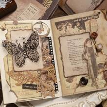 12 包复古烧焦记事本 - 复古植物和蝴蝶，用于学校、办公室和 DIY 装饰的自粘式记事本，秋日梦幻系列，可爱的记事本，办公用品，仿古风格艺术插图