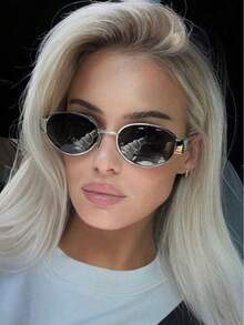 1pc Elliptical Personalized Metal Small Round Retro Fashion Glasses - Silver Frame Black Gray Film - View 1