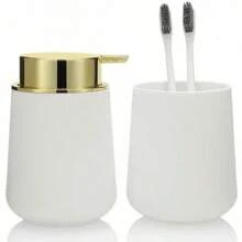 2 Piezas Juego de Accesorios de Baño que Incluye Dispensador de Jabón, Espumador, Soporte para Cepillo de Dientes, Vaso, Herramientas Prácticas de Baño, Accesorios de Baño