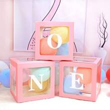 适合女孩或男孩的第一个生日装饰，3 个 ONE 气球盒，适合 1 岁女孩生日装饰，婴儿立方体积木派对装饰，带有一个字母