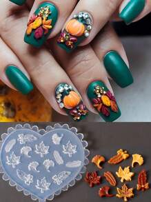 1 pieza Molde de silicona con relieve 5D en forma de hoja de arce y hoja de ginkgo, plantilla de uñas con hojas de otoño lindas, herramienta de moldes para uñas, suministros de uñas, herramientas de uñas, herramientas de arte de uñas, de vuelta a la escuela, uñas, herramientas de uñas para uñas postizas