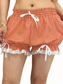 Women's Bloomers Ruffled Pumpkin Pants High Waisted Shorts, Can Be Worn With A Shirt Or Skirt As Bloomers Or Petticoats. Can Be Worn As Everyday Wear Pants Or Nightgown. - Orange-red - View 4