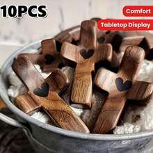 1/3/5/10/20 pezzi Croci in legno vintage con dettagli a forma di cuore - Croci cristiane portatili adatte per preghiera, conforto e esposizione da tavolo - Croci in legno multifunzionali adatte per decorazione domestica e regali religiosi, decorazioni stagionali, loghi e targhe