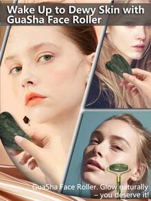 Facial Gua Sha Massage Tools Pink Massage Tools Women Portable Female Beauty With Roller Massager And Gua Sha Board For Face And Body,Beauty,Skin Care Products,Spa,Self Care,Skin Care Tools,Face Care,Esthetician Supplies,Massage,Face Massage Tool,Face Roller - Green - View 5