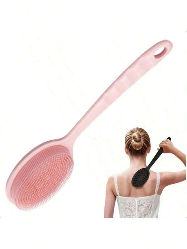 Silicone Back Scrubber For Shower - 1pc Short Handle Body Brush Set, Double-Sided Exfoliating And Massage, Soft Bristles, Rich Lather - Easy-To-Clean & Hang Dry Design, Unscented, No Battery Needed