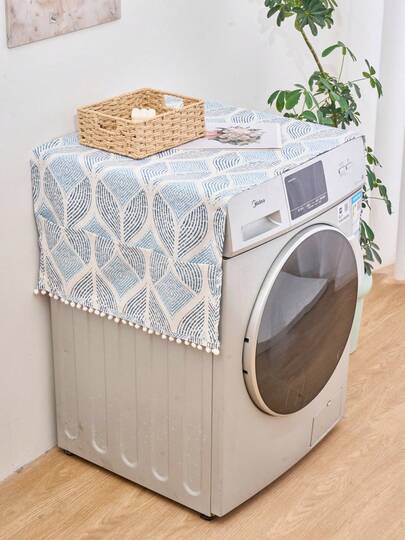 1/2pcs Nordic Modern Minimalist Washer Dust Cover, Blue Geometric Diamond Print, Suitable For Home Decor, Microwave Oven, Kitchen Appliances