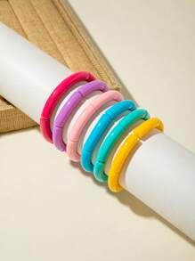 imoli Conjunto de 1/6 peças da moda primavera/verão, versátil, retrô, com contas de acrílico, tubo curvo, joias delicadas, pulseira e conjunto de pulseiras, adequado para uso diário, viagens à praia, férias, presente perfeito (pequena variação de cor devido à iluminação)