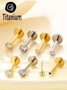 1pc 16G 1.2mm 2-4mm Titanium Zirconium Lip Stud, G23 Titanium Zirconium Dome Earring, Internal Thread Cartilage Stud, Nose Stud - Diamond Flat Lip Studs - View 13