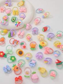 Bộ ngẫu nhiên 10/20/30/40/50 chiếc dây buộc tóc nhỏ co giãn hình động vật hoạt hình, cầu vồng, mây, nơ, hoa, dưa hấu dễ thương cho bé gái, phụ kiện tóc dùng hàng ngày. - Nhiều màu - Xem 4