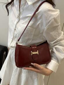 Túi đeo vai hình lưỡi liềm thanh lịch, túi đeo vai thời trang nữ màu trơn. - Đỏ - Xem 7