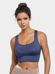 瑜伽背心透气运动文胸，具有防震和聚拢功能，可塑造优美背心形状，健身背心上衣 - 藏藍色 - 查看 7